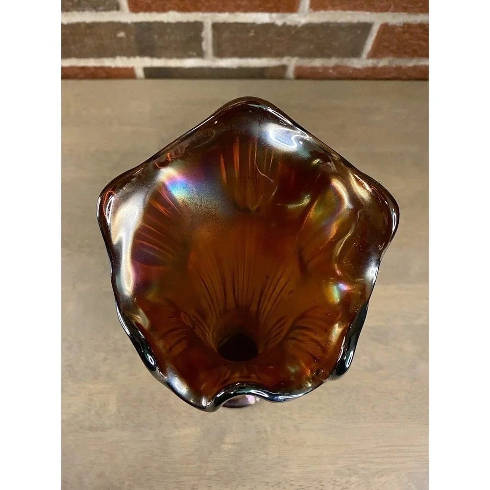 Fenton Carnival Glass Diamond And Rib‎ Pattern Vase Vintage 11.5